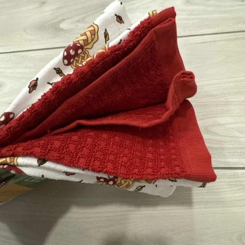 New Disney Mickey & Minnie Mouse Holiday‎ Fall Apple Pie Set Of 3 Hand Towels - Picture 5 of 6